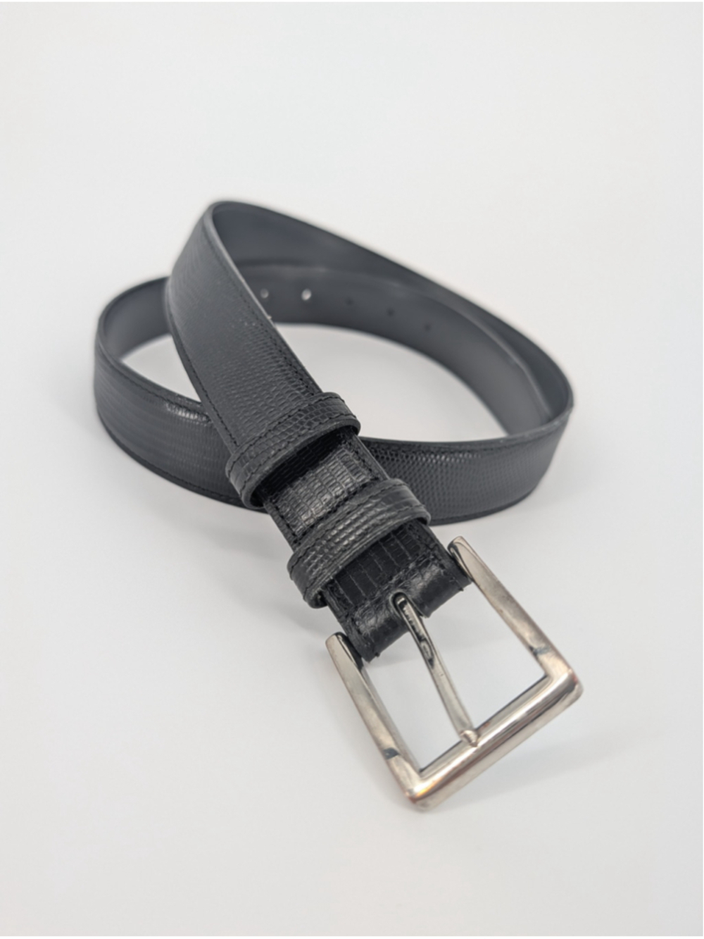 Banana Republic 34 Black Genuine Lizard Belt Made Italy Solid Brass Buckle